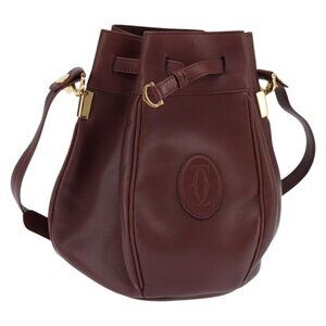 Authentic CARTIER Must Line Shoulder Bag Leather Bordeaux Gold